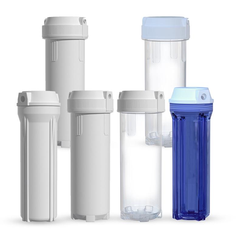 10-inch Transparent Explosion-Proof Water Purifier Filter Housing with PP Cotton Filter, Available in 2/3/4 Inch Ports.