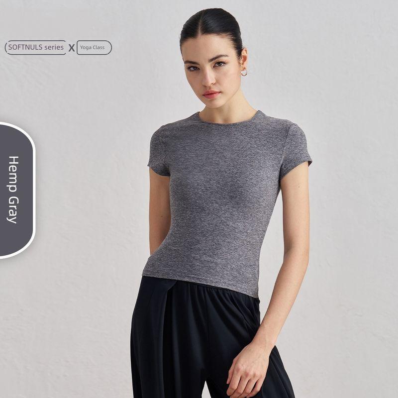 

Casual Basic Sports Women s Short Sleeve Waist Hugging Slim fit Breathable Yoga T-shirt Running Training Nude Feel Fitness Top Women Hemp Gray S