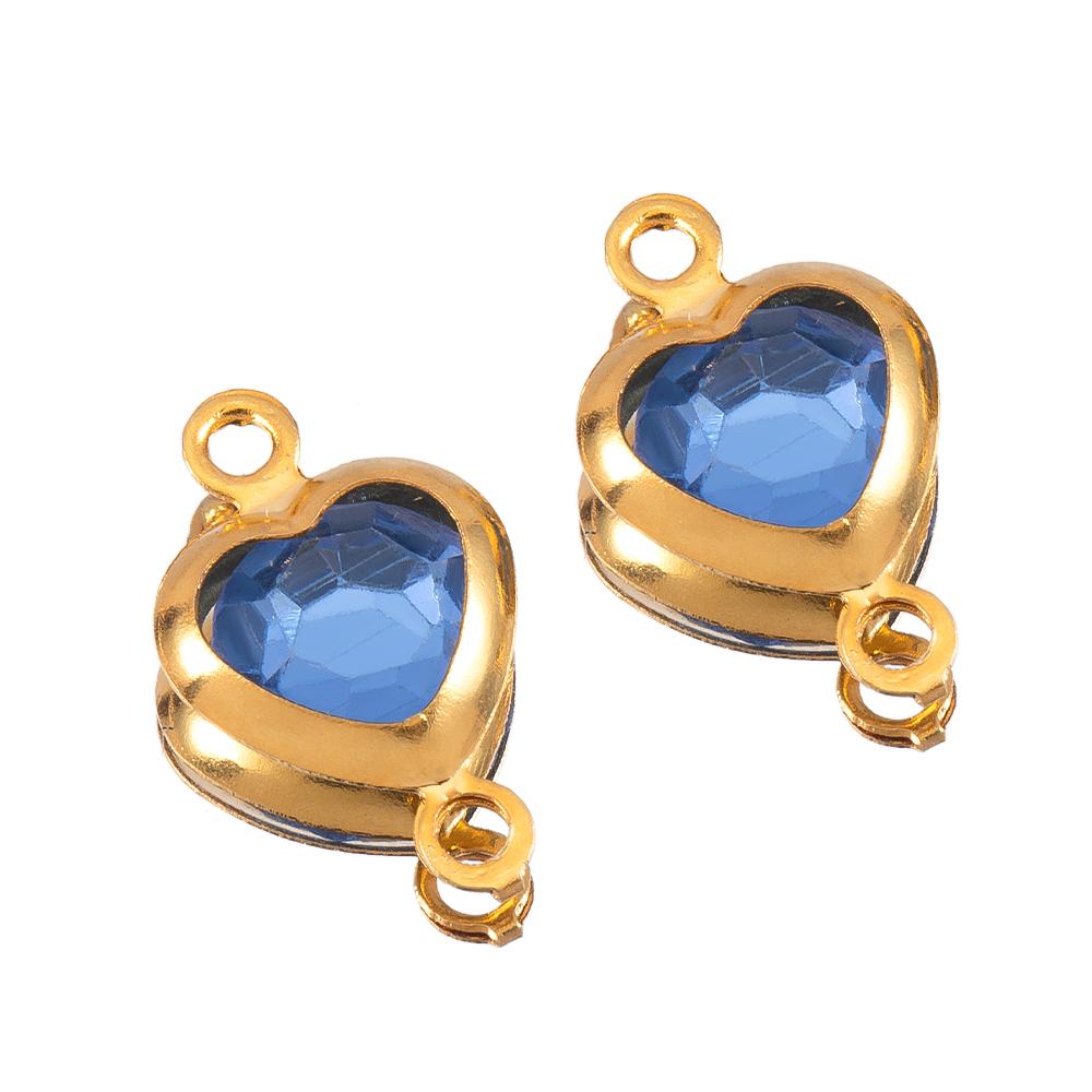 10pcs Glass Heart Pendants Base Stainless Steel Double Hole Colorful Crystal Charms Connector for DIY Necklace Jewelry Makings
