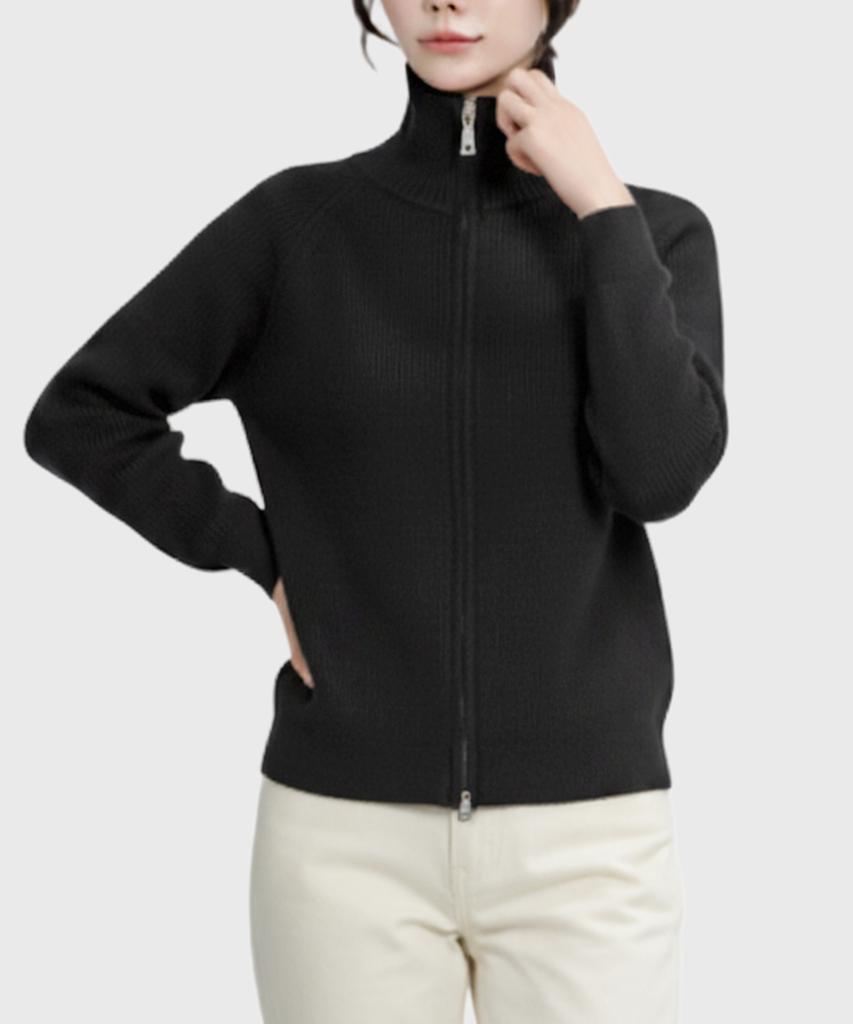 Keulleiseu Mono Zip-Up Knit Sweater_Beige