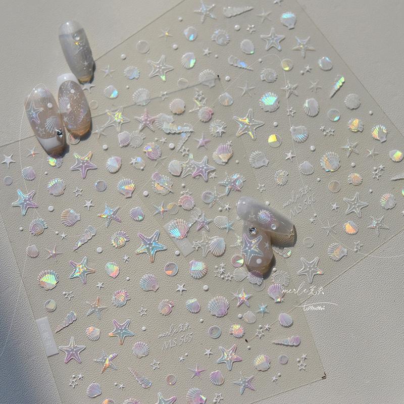 Coquillage Brillant Lumière Laser Coquillage de Mer Conque Étoile de Mer Étoile Autocollants Décalcomanies Nail Art Adhésifs Manucure Charmes Fantastiques Vie Marine