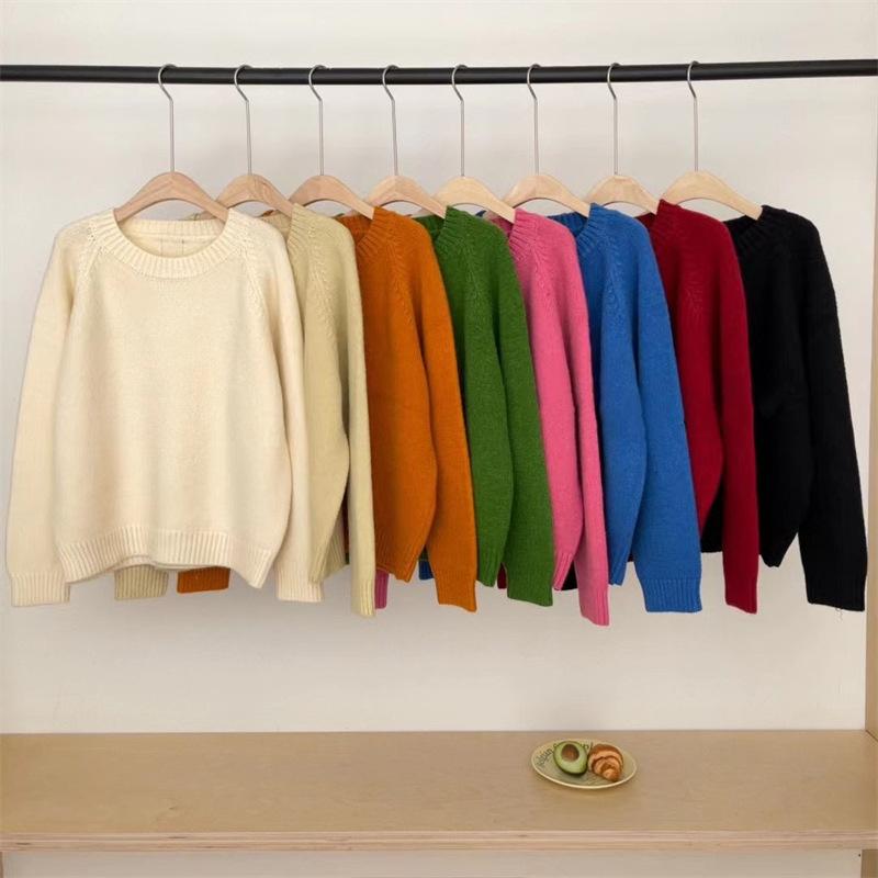 Women's Autumn Winter Loose Thick Sweater Tops Female O-neck Knitted Tops Ladies Solid Color Warm Pullovers
