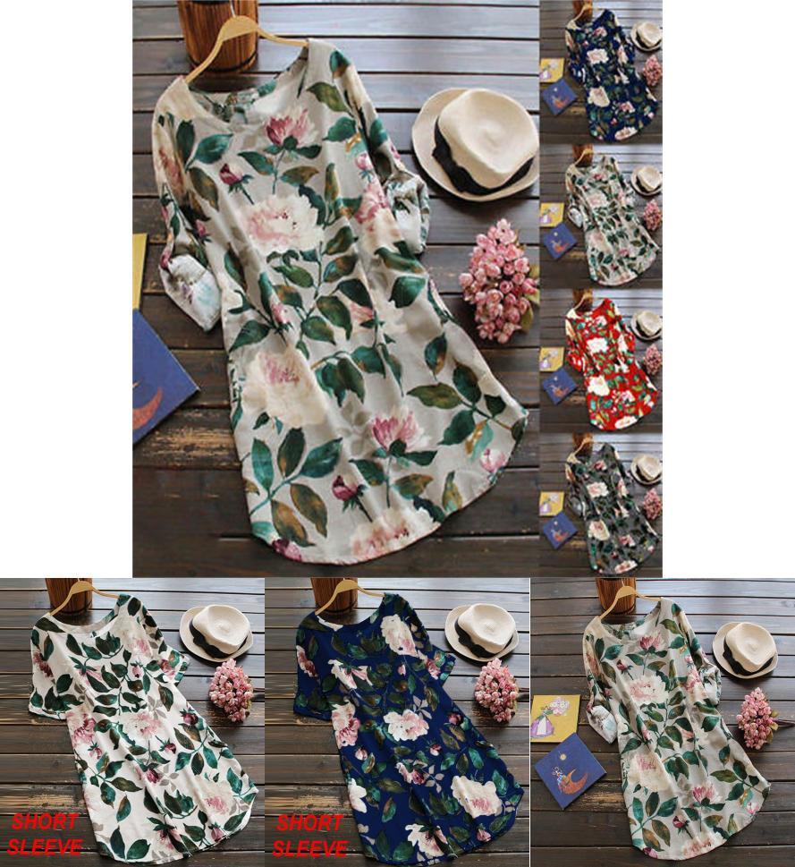 Goodlooking Women Uk Long Sleeve Floral Printed Tunic Tops T Shirt Mini Dress