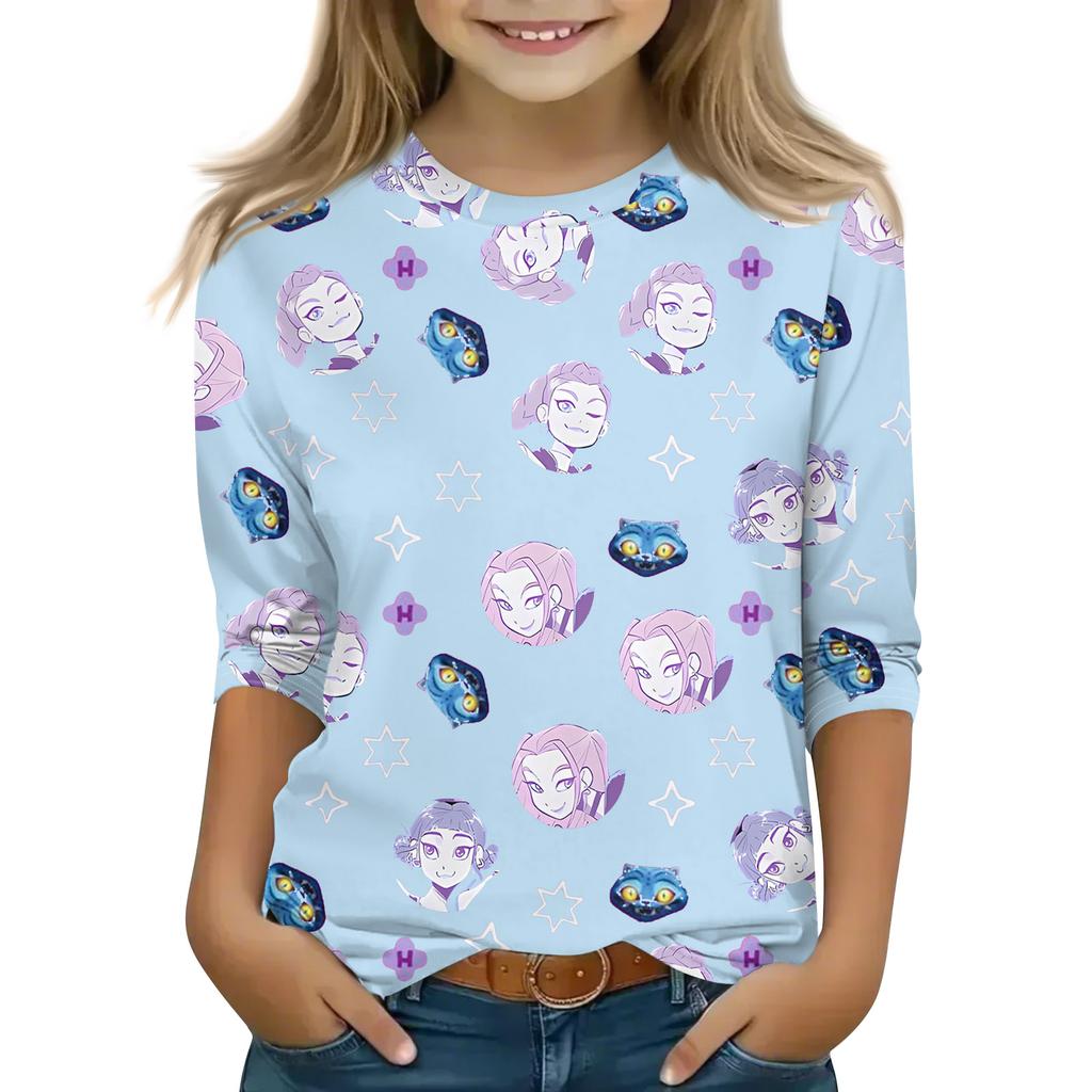 Druck-Tops für junge Mädchen 4-11 Jahre Rundhals 3/4-Ärmel T-Shirts Trendige Tops Outfit T-Shirts
