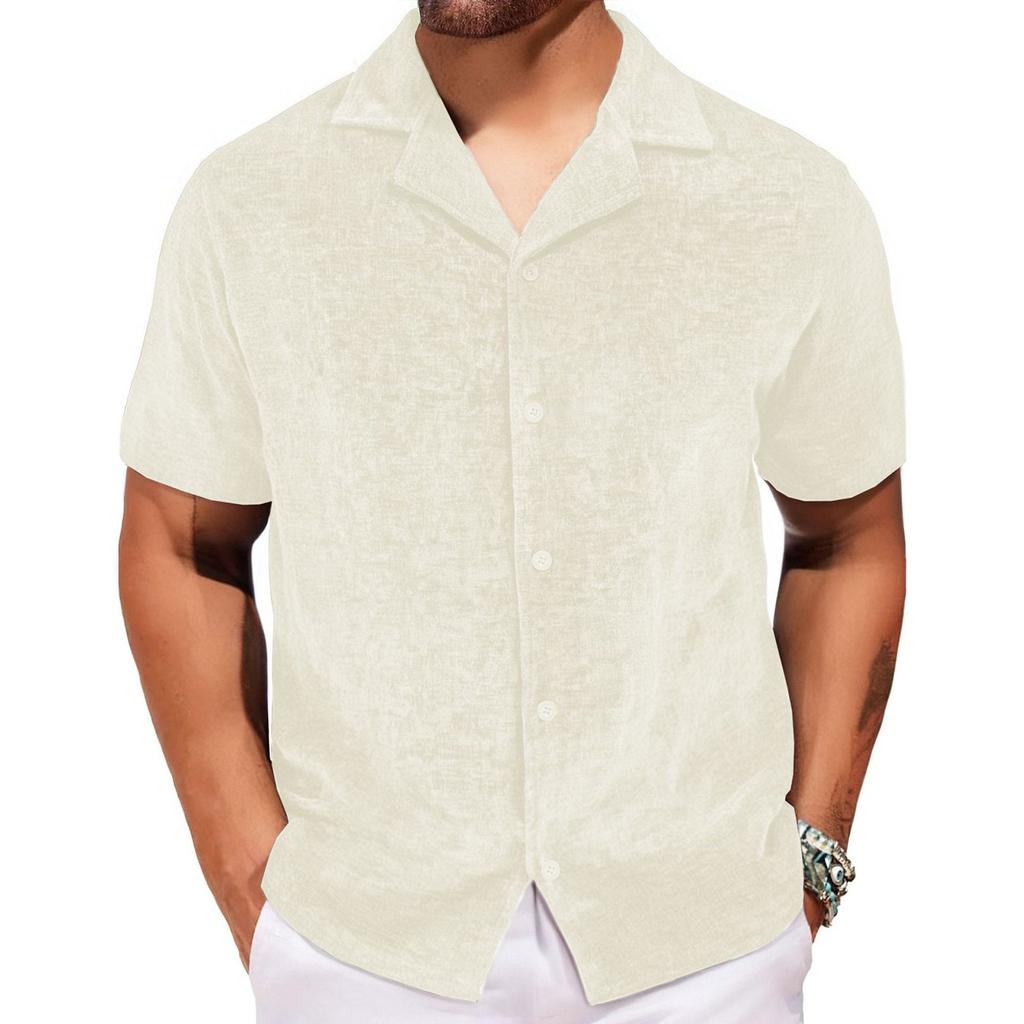 Men's Summer Loose Trend Short Sleeve Shirt Cuban Collar Short Sleeve Shirt