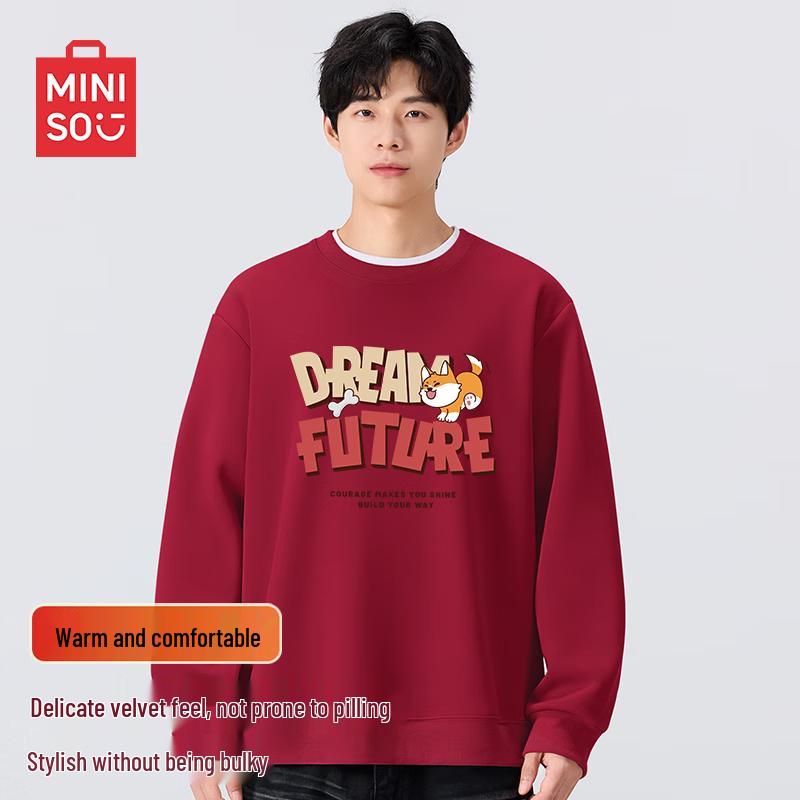 

MINISO Men s Fleece-Lined Corgi Graphic Crew Neck Sweatshirt 3XL