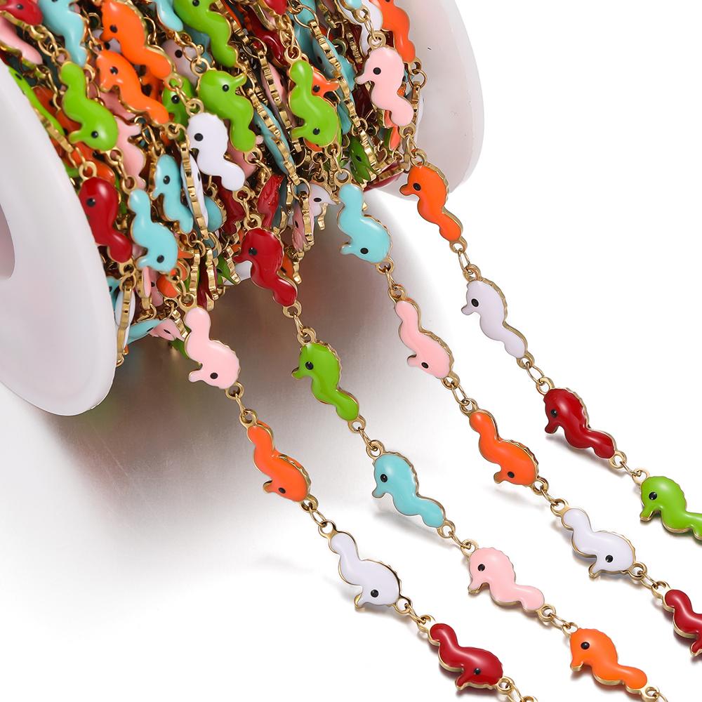 0.5m Colored Stainless Steel Enamel Chains Ocean Style Handmade Chains for DIY Bracelet Waist Chain Jewelry Making Chain