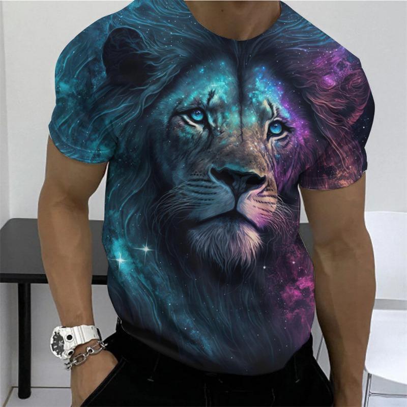Sommartryck 3D Lös Herr Casual Trend Kortärmad Mönster Lejon T-shirt Topp