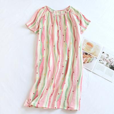 2026 New Women's Sleep Skirt 100% Cotton Crepe Thin Home Skirt Set Head Striped Skirt Summer Dress Cute and Sweet Ladies