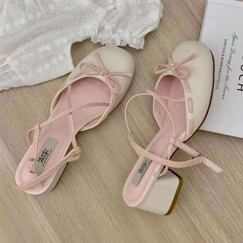 

With skirt bow fairy style French Mary Jane shoes women s 2025 summer new sweet thick-heeled toe sandals 35