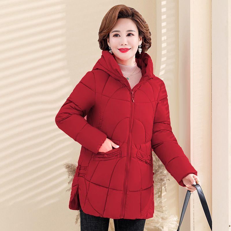 Thick Hooded Cotton Coat for Middle-Aged and Elderly Mothers Loose and Warm Cotton Jacket for Women