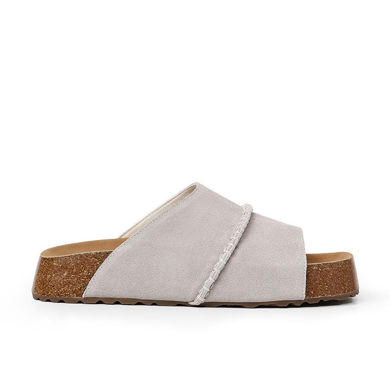 

[Shei Su Yinyin] Giant foot cover~ Retro cork thick-bottomed versatile casual Boken slippers women s sandals outside 35
