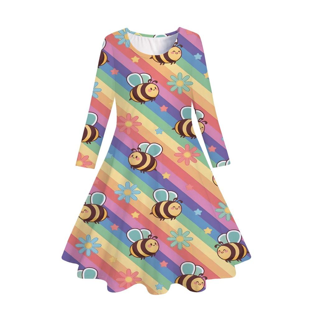 Girls' 3D Cute Bee Floral Dress Long Sleeve Summer Spring Vacation Daily Holiday Princess Beautiful Sweet Kids 4-12 Years Casual Dress A Line Dress