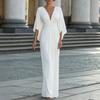 Damenbekleidung, Französisches V-Ausschnitt-Kleid mit Falten in der Taille, Fledermausärmel, schmales Kleiderröckchen