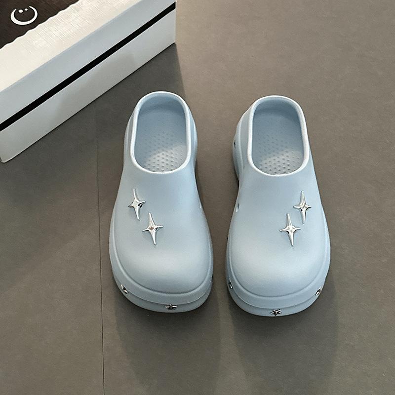 Fashion retro niche rivet cool slippers women's summer thick bottom small fashion metal bag head slippers