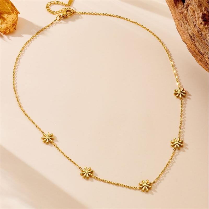 316L Stainless Steel New Fashion Waterproof Jewelry Young Girls Daisy Charm Chain Necklaces Bracelets Earrings For Women