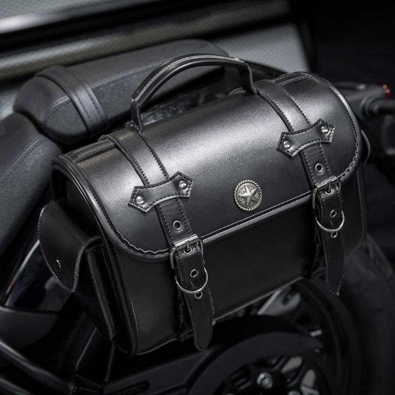 High Capacity Unique Punk Motorcycle Leather Tool Bag Saddlebag for Bikers & Adventurers Long Distance Riding