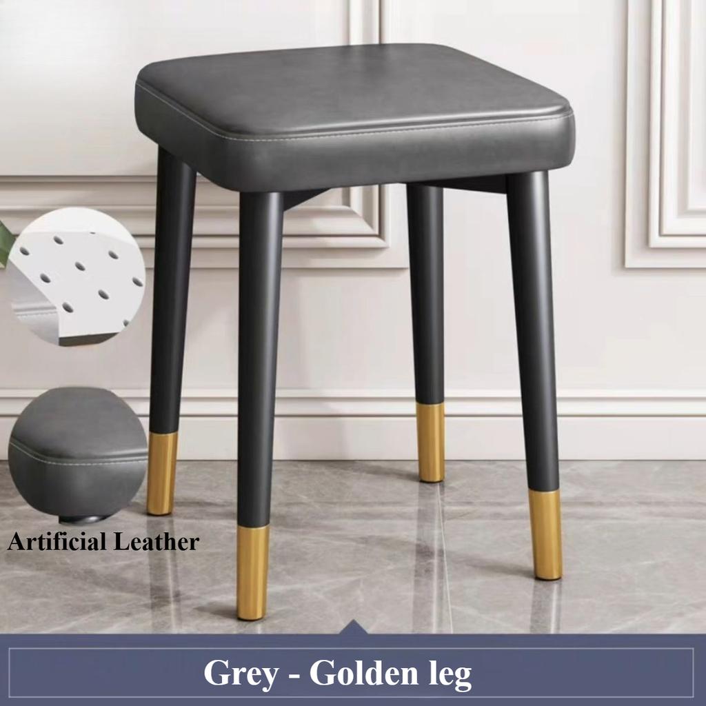 Tabouret rembourré moderne pour salle à manger, salon, chambre à coucher et bureau | avec repose-pieds doré, structure de pieds croisée