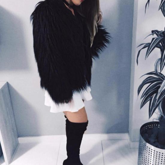 Women's Faux Fur Jacket Warm Plush Round Neck Coat Autumn Winter Long Sleeve Solid Color Furry Coat for Casual Street Wear Shopping