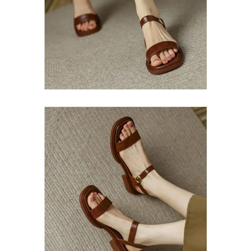 Soleist Summer Women Sandals Low Heels Basic Genuine Leather Office Plus Size 35-42 Ladies Casual Outdoor Concise Woman Shoes