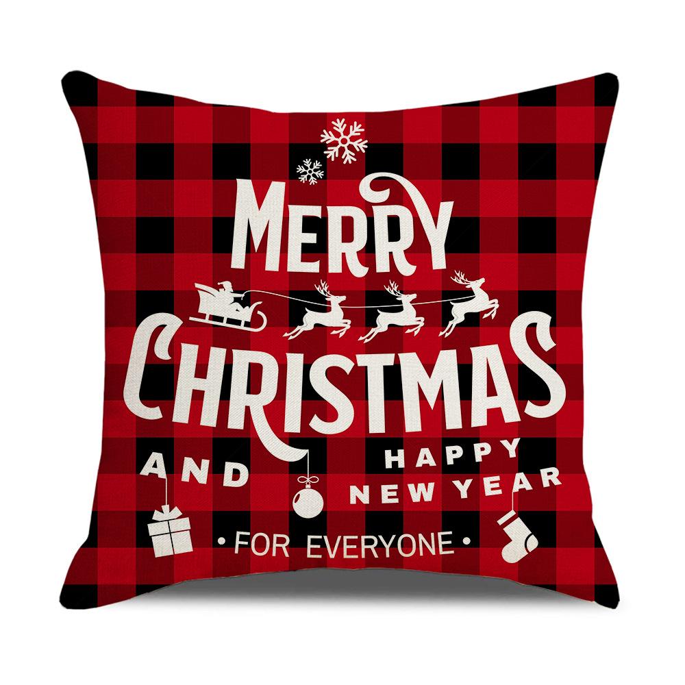 Red and Black Plaid Christmas Pillow Case Linen Print Home Lumbar Support Office Cushion