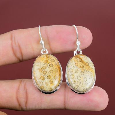 Fossile Koralle Ohrringe, Natürlicher Edelstein Schmuck, 925 Sterling Silber Ohrringe, brandneue Ohrringe, erstaunlicher Schmuck, handgemachte Ohrringe, Geschenke für Frauen