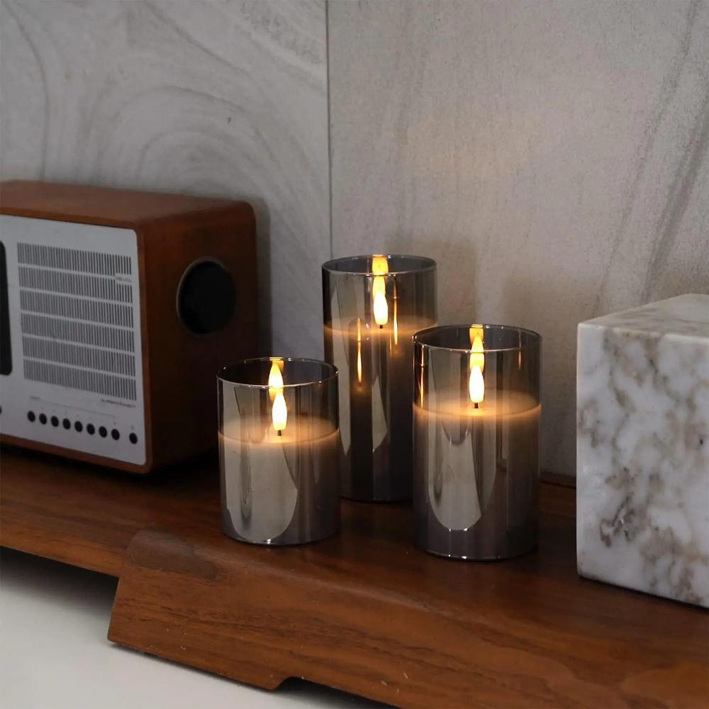 3pcs LED Lights Electronic Flameless Candles Tea Lights Fake Pillar Electronic Candles Lights for Wedding Party Christmas Decor