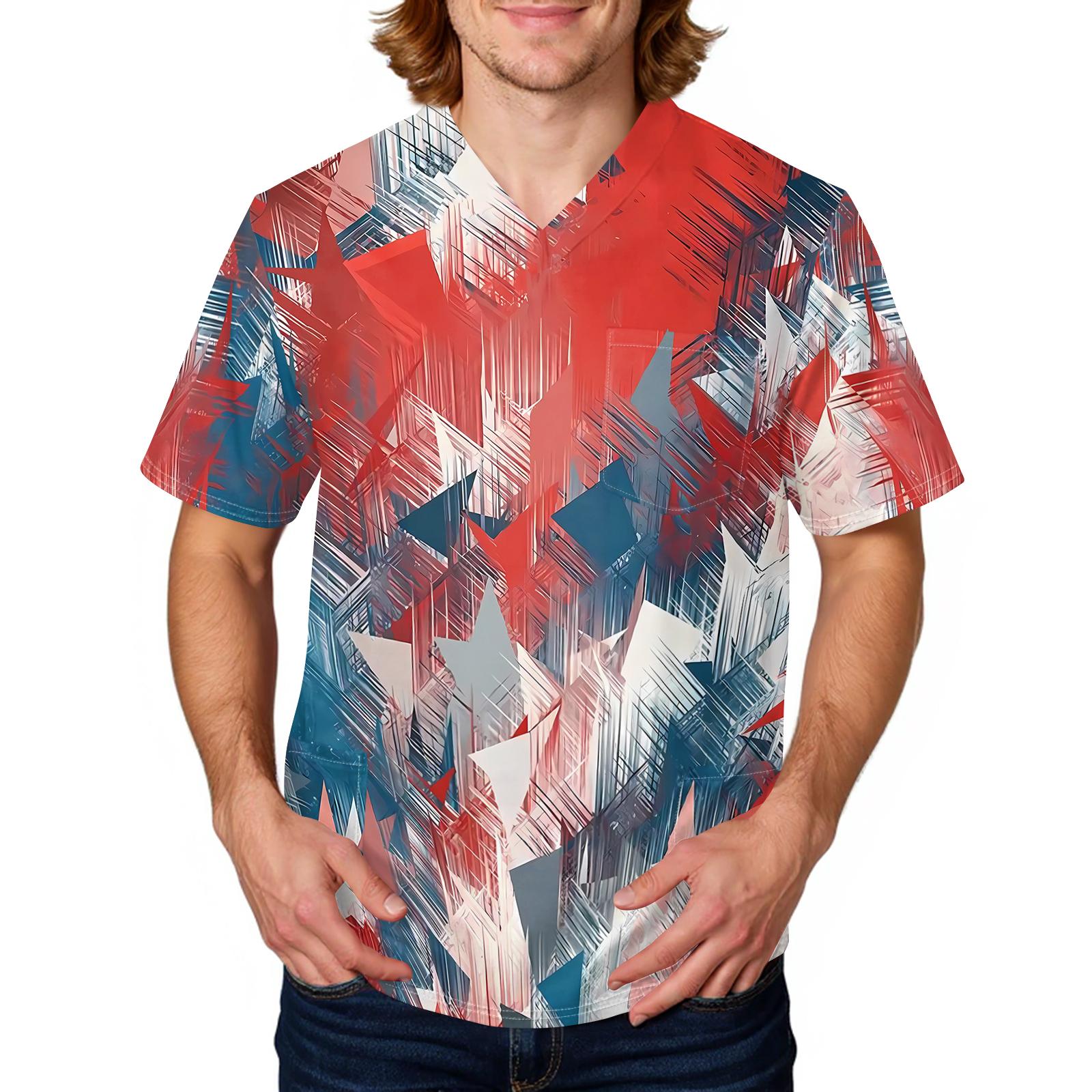 

Men s Short-sleeved Independence Day Printed V-neck Pocket Workwear Top XL кавун червоний колір