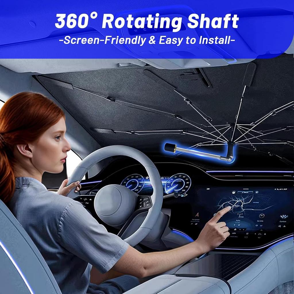 Windshield Sun Shade Umbrella for Nissan Rogue 2014-2025, Foldable Car Sunshade for Front Windows with 360° Rotating Shaft, Custom fit Rogue Sun Visor