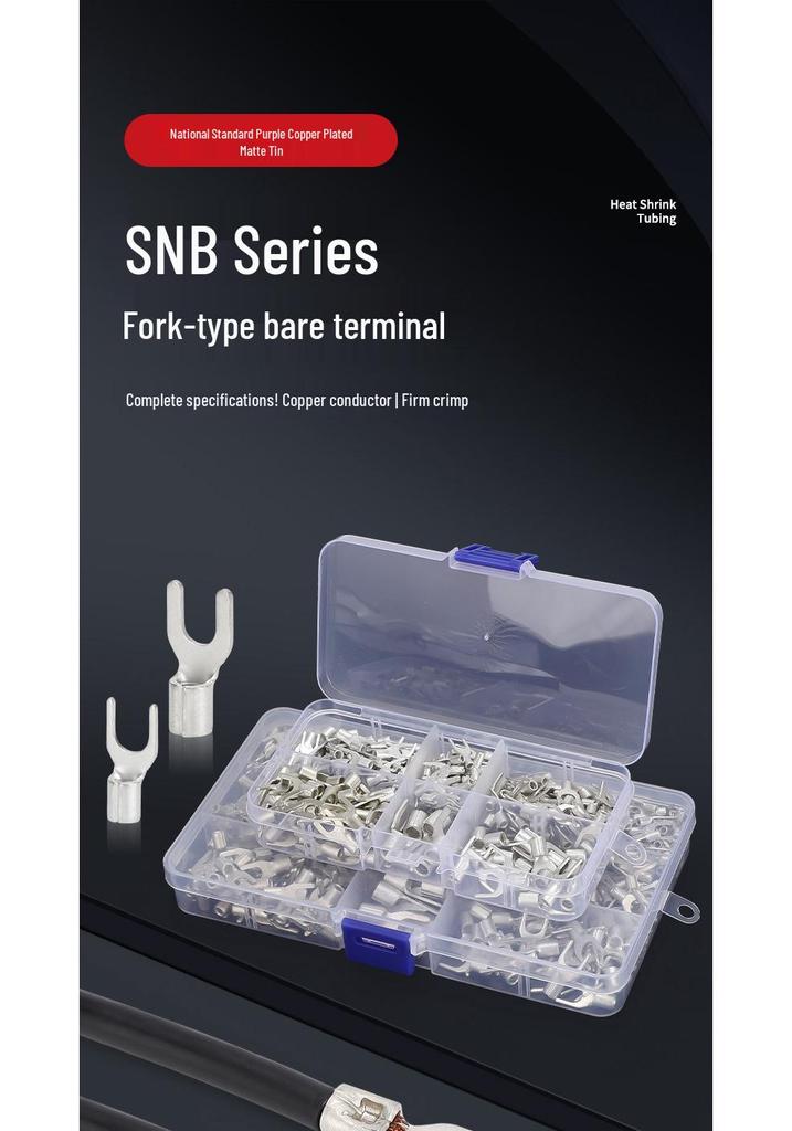 Grade A Fork & U-shaped Tin-Plated Copper Crimp Terminals - Purple, Cold Crimp, Thickened