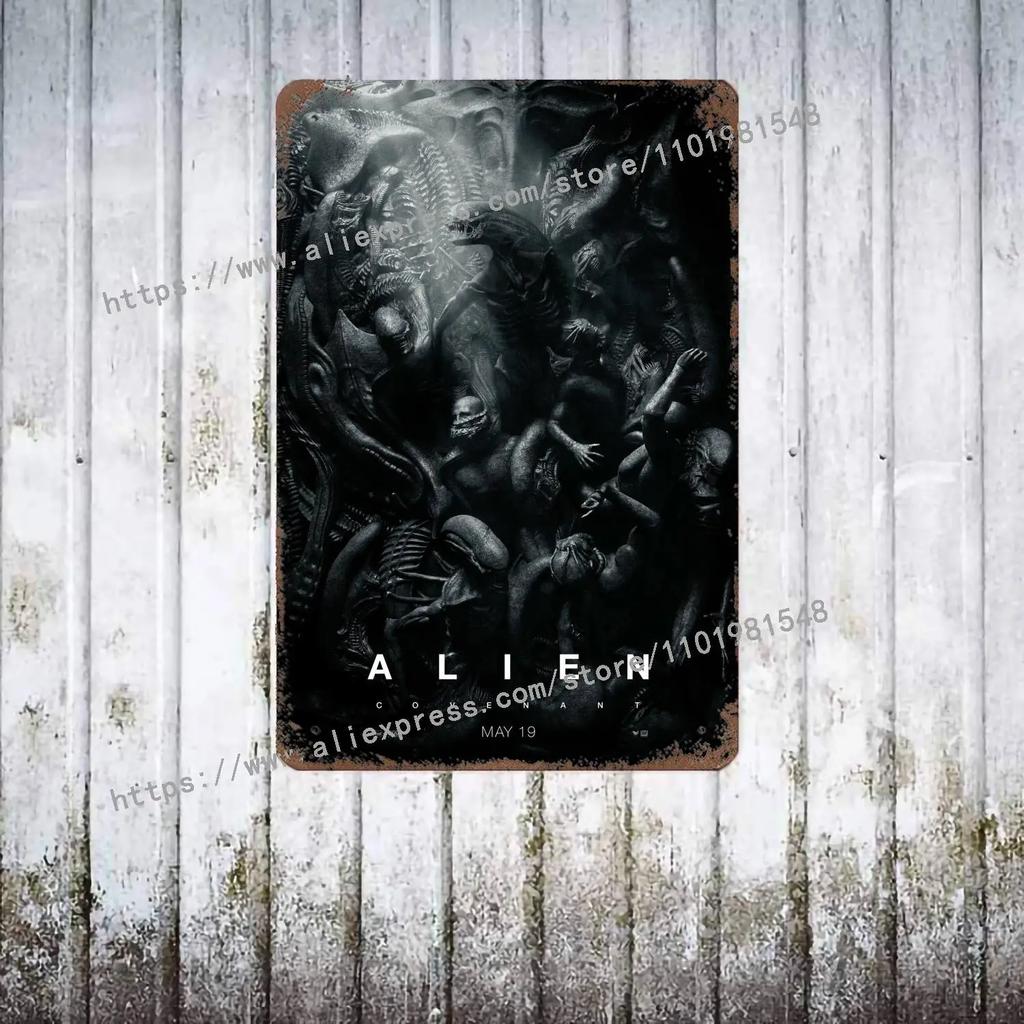 Aliens vs Predator Science Fiction Poster Vintage Plåtskylt Dekorativ Plakett för Pub Bar Mancave Klubb Väggdekoration