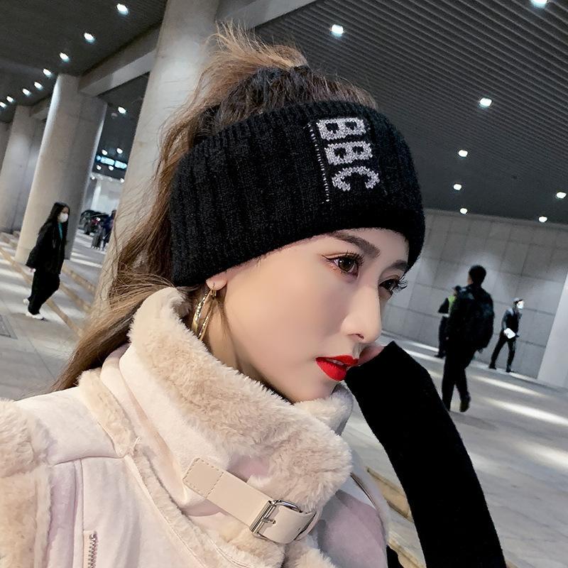 Winter knitted wool hat children's Japanese sports bag head hat empty top ponytail hat headband pullover hat versatile warm