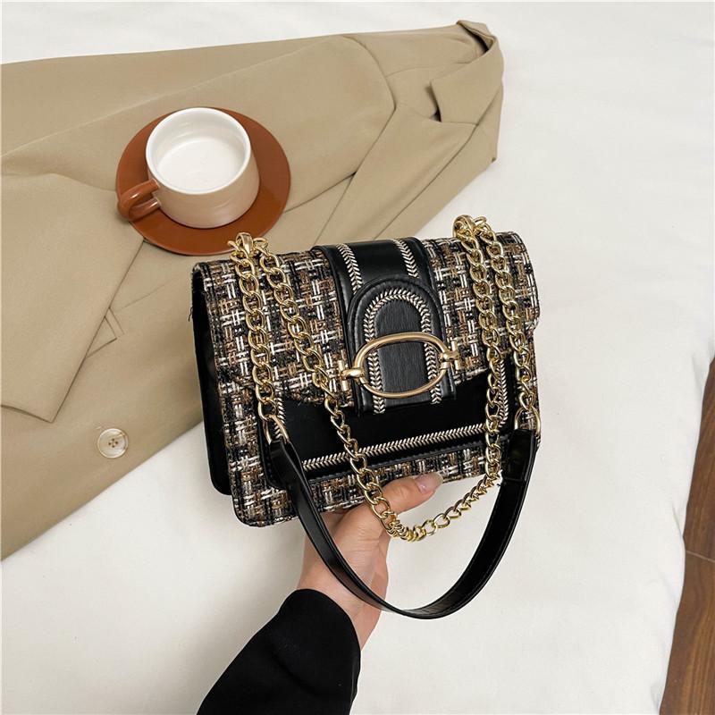 Geantă mică împletită pentru femei primăvara și vara 2025 nouă stil străin retro lână lanț geantă mică pătrată geantă de damă