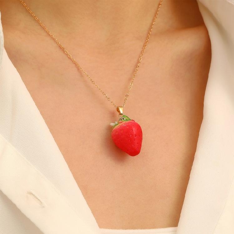 Stylish Strawberry/Peach Pendant Necklace Chain Necklace Handmade Fruit Pendant Necklace Perfect for Party Everyday Wear