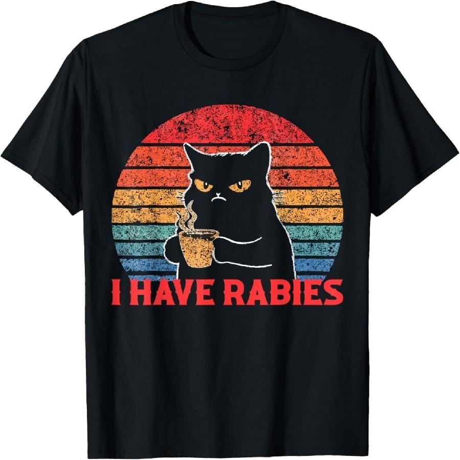CHzwBEST Funny Cat Vintage I Have Rabies Men Women Sarcastic Feral T-Shirt S