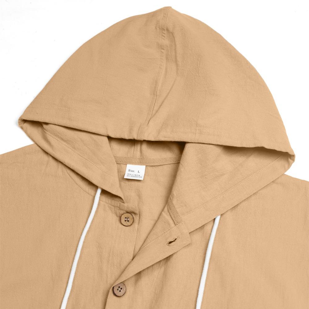 Men's Hoodie Linen Vintage Spring and Autumn Shirt Casual Loose Long Sleeved Clothes High Quality Trendy Men's Clothing
