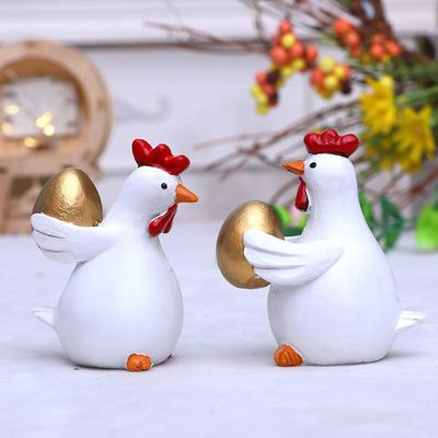 2pcs/set Easter Cute Chicken with Golden Egg Figurine Resin Animal Decor Indoor Home Tabletop Ornament for Festive & Daily Decor