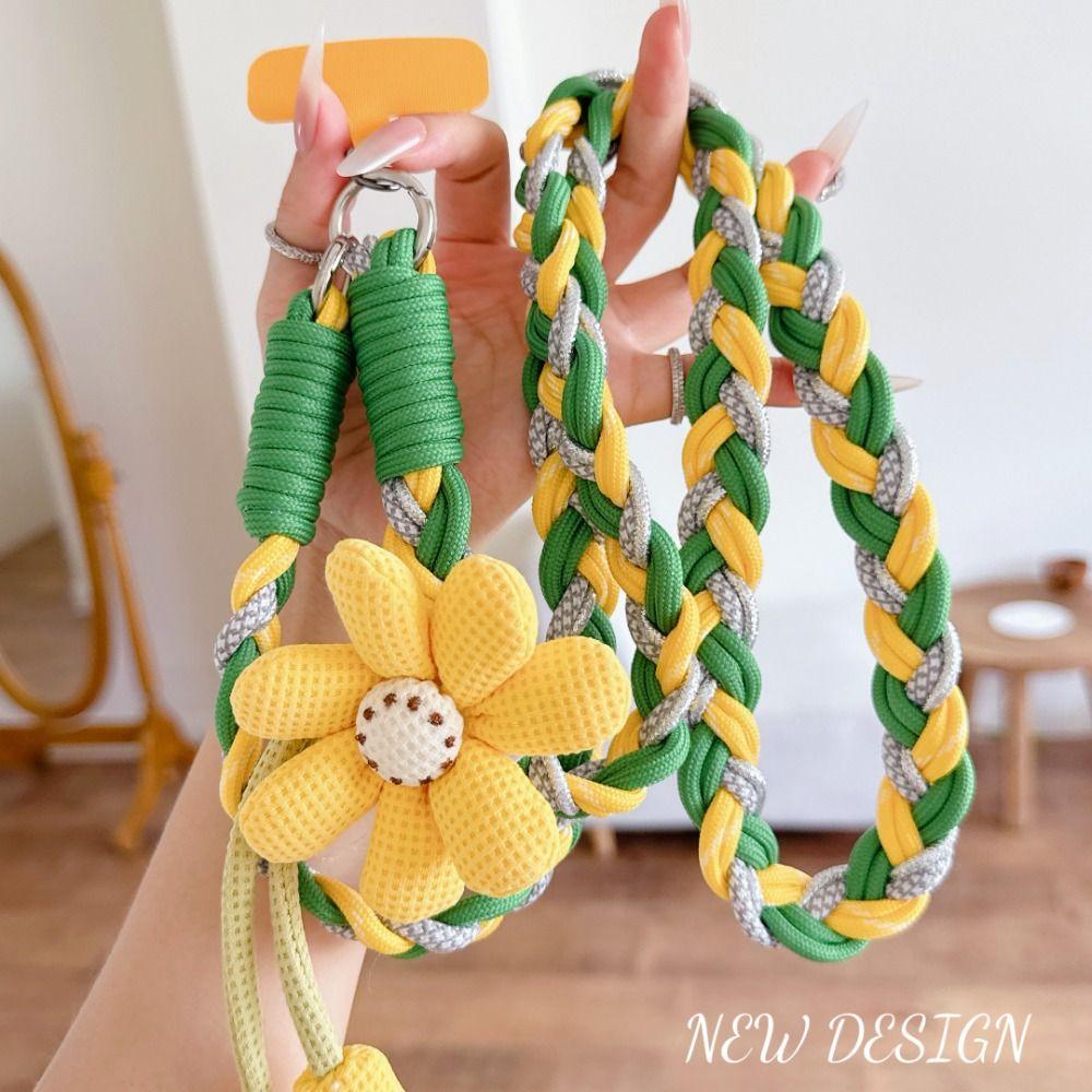 Detachable Flowers Phone Lanyard Phone Charm Crossbody Lanyard Phone Woven Chain  Women Girls