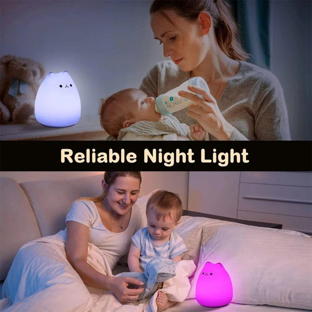 LED Colorful Cat Silicone Light Animal Cat Night Lamp LED Colorful Night Light Ambient Lighting Pat Indoor Sensor Lamp