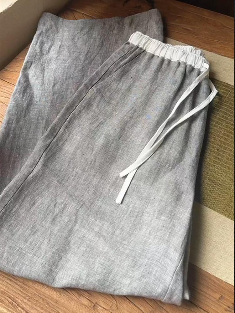 

CHAOS Level Recommendation: High-End Gray Linen Wide-Leg Pants with Elastic Waist and Drawstring Design Extra Large серый