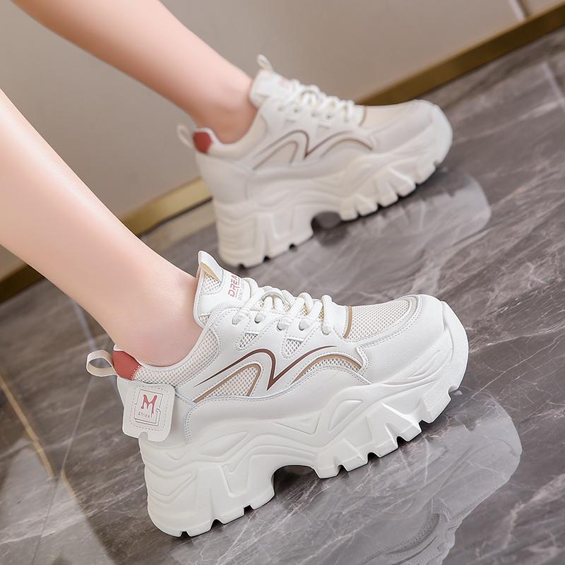 Breathable Mesh Platform Sneakers Women Spring Summer Thick Bottom Vulcanize Shoes Ladies Lace-Up Non-Slip Casual Shoes