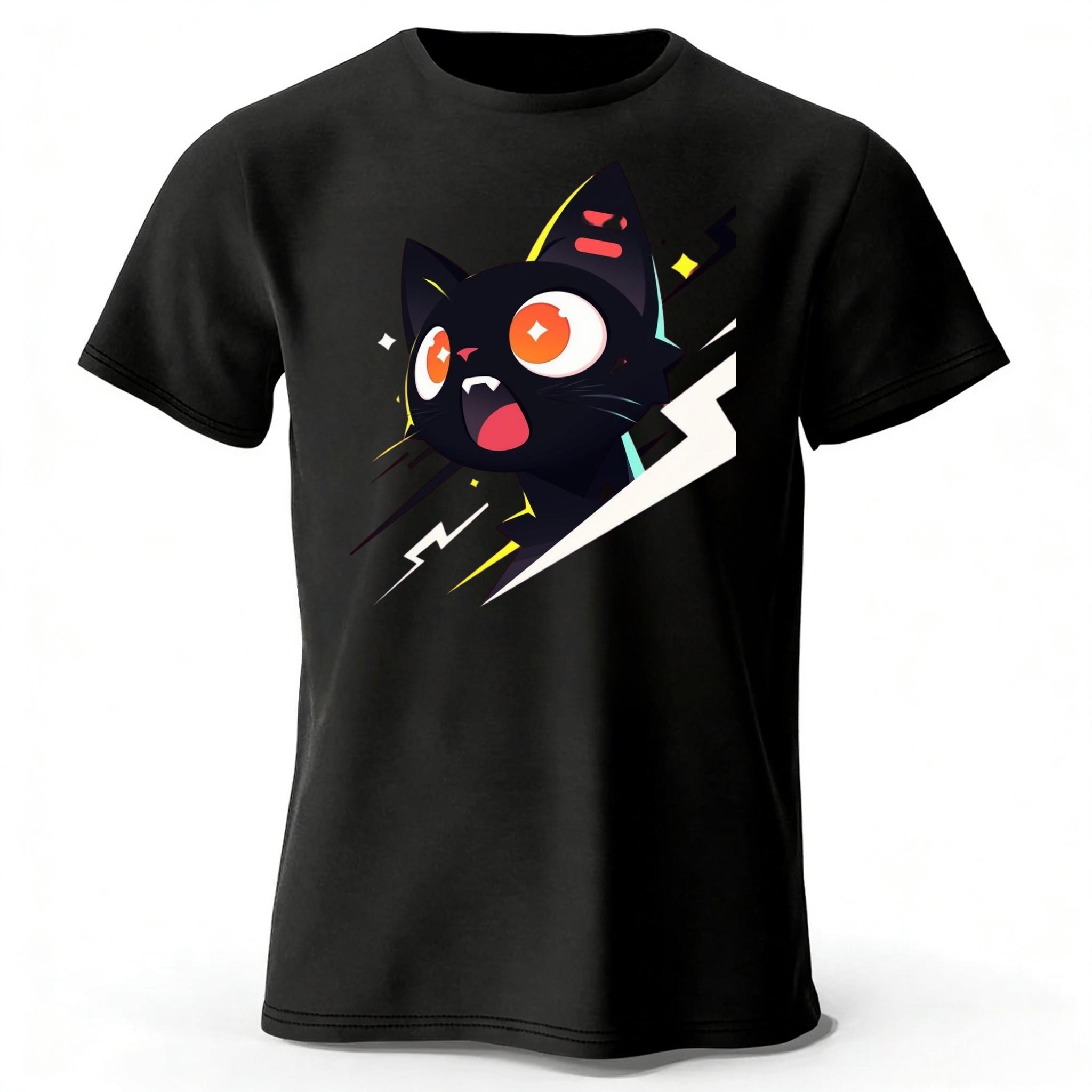 Cool Black Cat Trend Pure Cotton Short Sleeved Summer Men Fashion Daily Street Wear Plus Size Comfortable Soft Casual Tshirt M