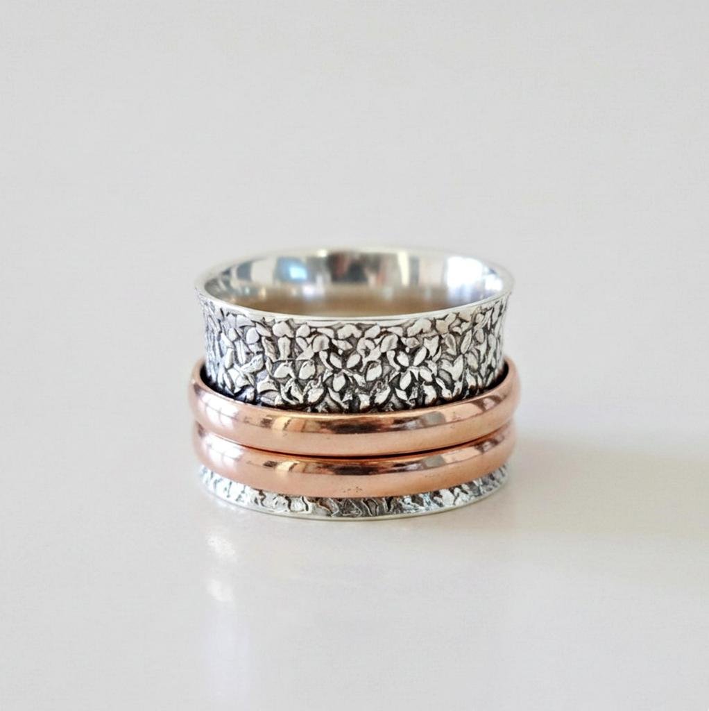 Hammered Silver Solid 925 Sterling Silver Designer Spinner Ring, Meditation Ring