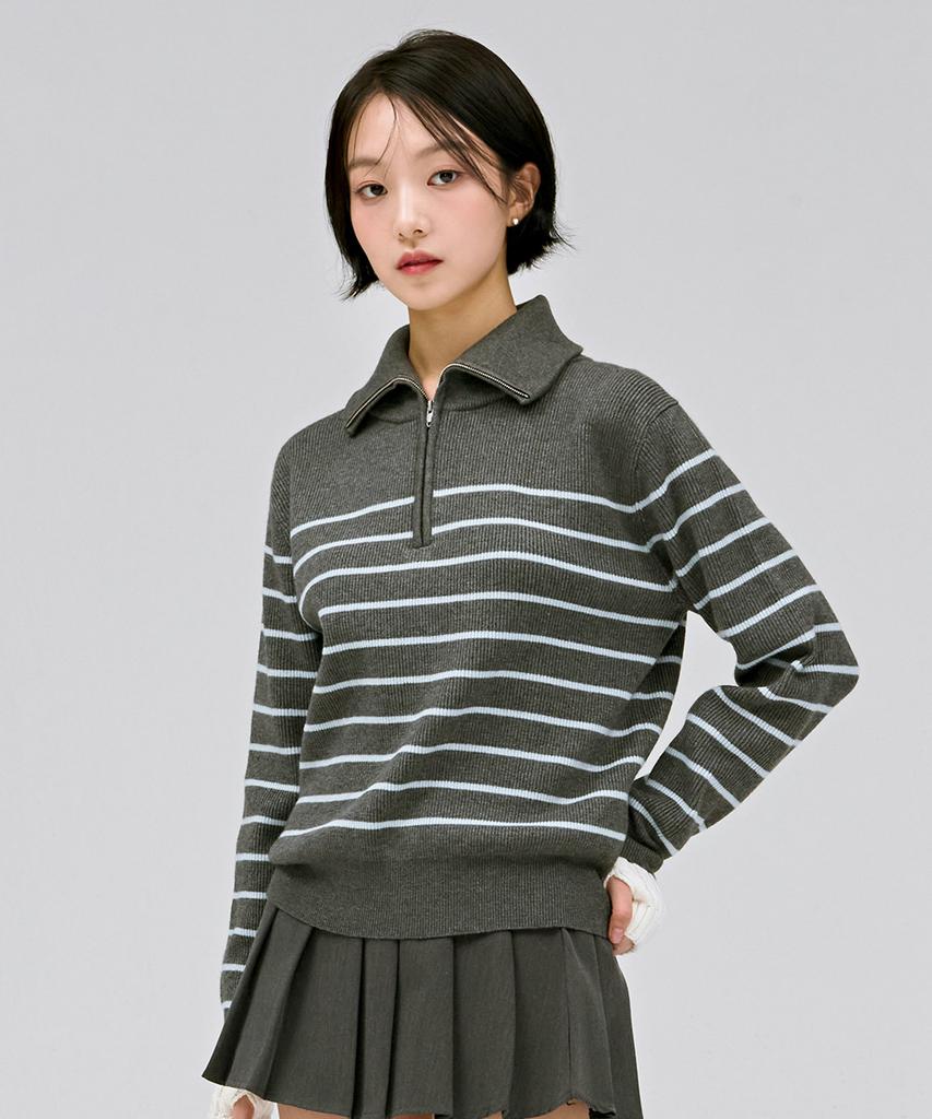 CHASECULT Women'S Half-Zip Striped Sweater - Grey