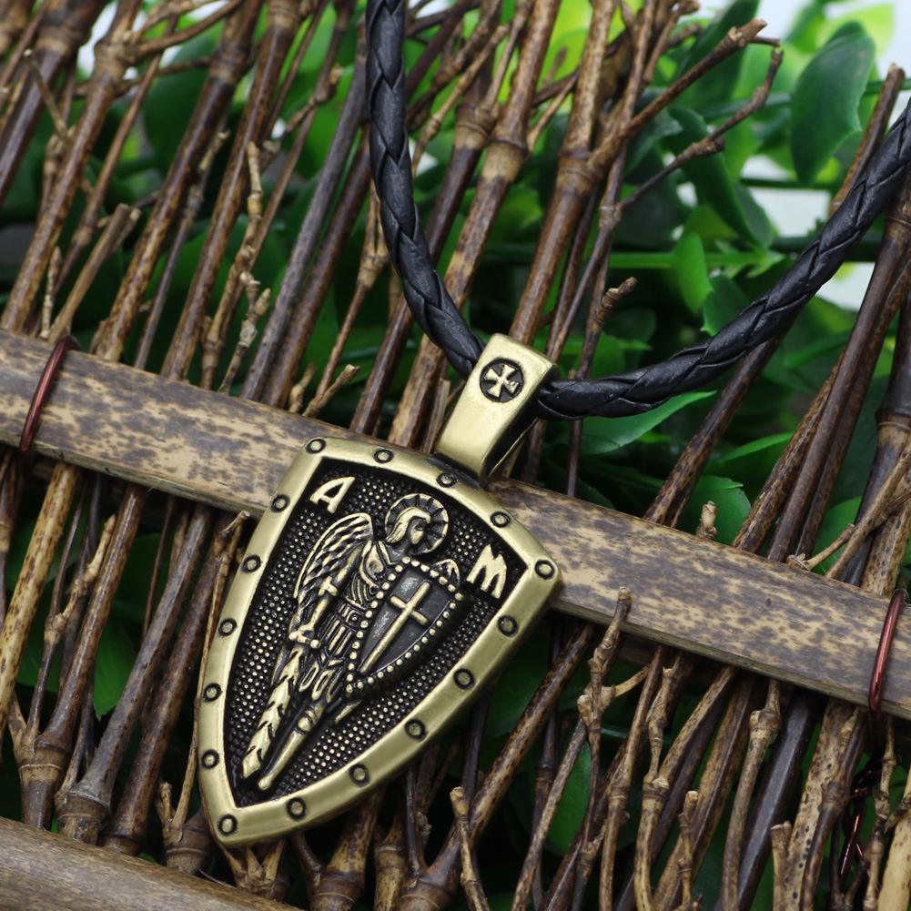 Retro Angel Shield Cross Pendant for Men