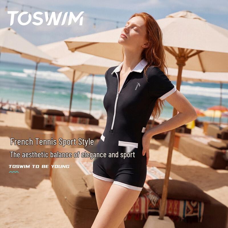 TOSWIM Women s Conservative Short Sleeve One-Piece Swimsuit L