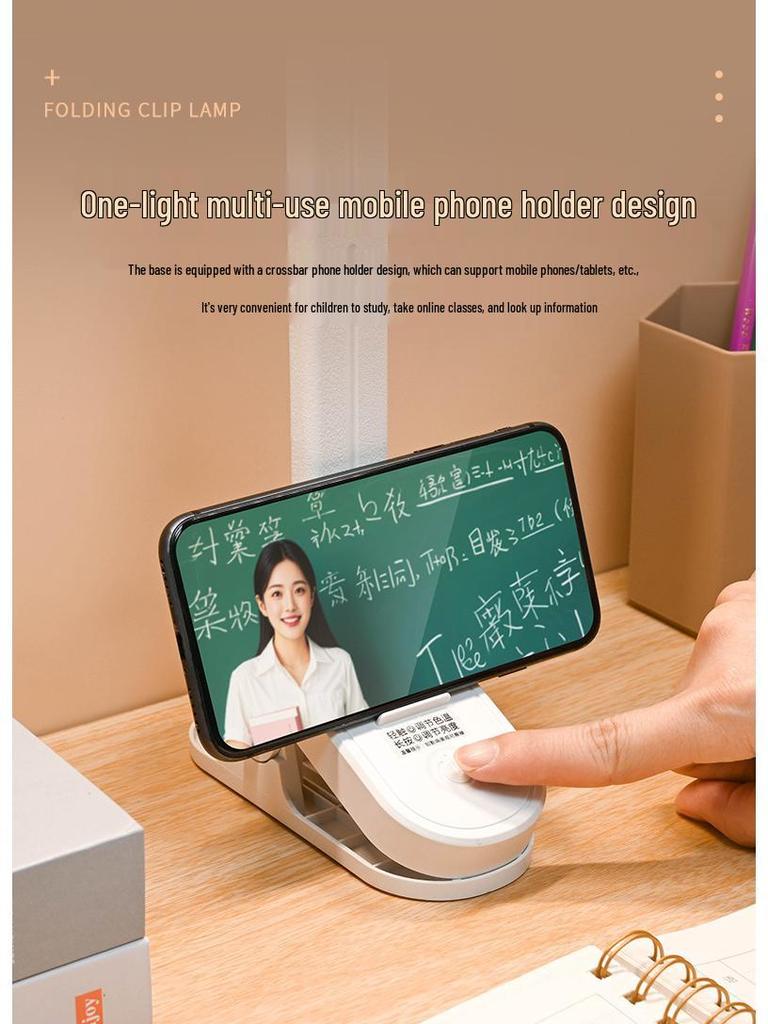 Rechargeable LED Desk Lamp with Eye Protection, Clip-On for Children's Bedroom or Dormitory.