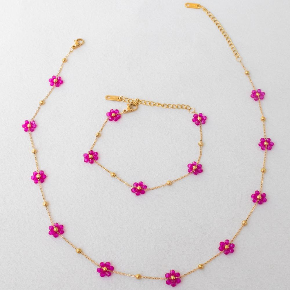 A Set New Beaded Design Bracelet Jewelry Set Flower Shape Colorful Jewelry Set Bohemian Style Flower Bracelet Fashion Accessory