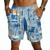Men's Casual Quick Dry Drawstring Shorts with Hawaiian Print, Lightweight 5-Inch Inseam for Summer