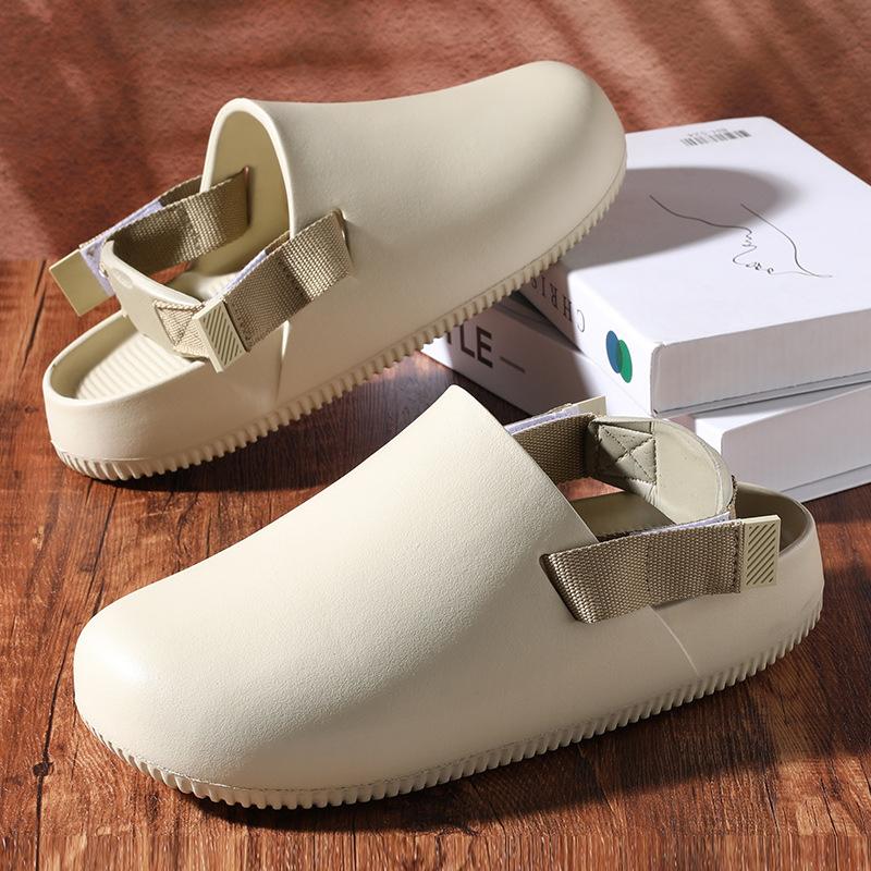 New men's solid color cool slippers thick bottom non-slip wear-resistant fashion simple leisure outdoor beach bag head mop